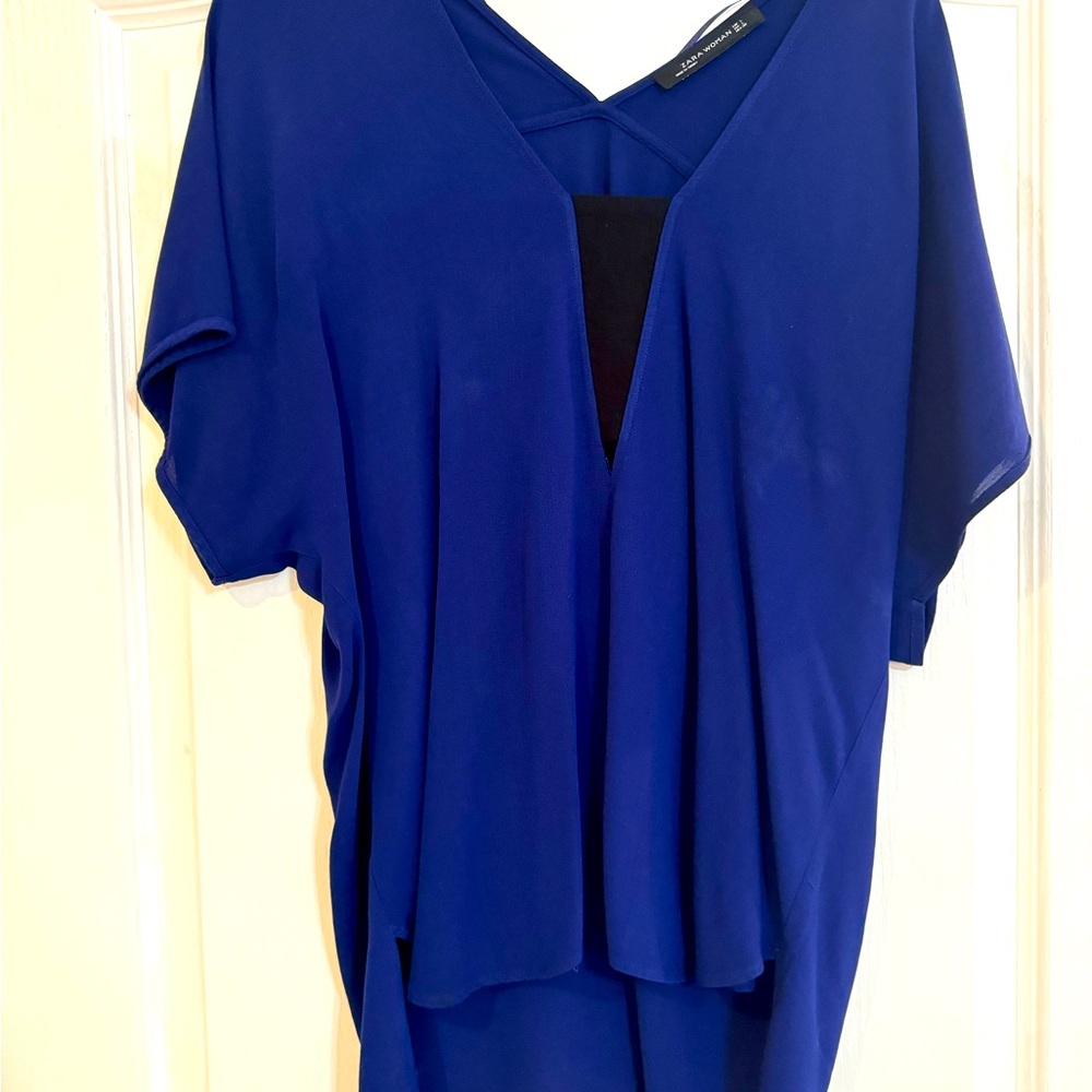 Zara size large. Blue and black blouse. Loose fitting